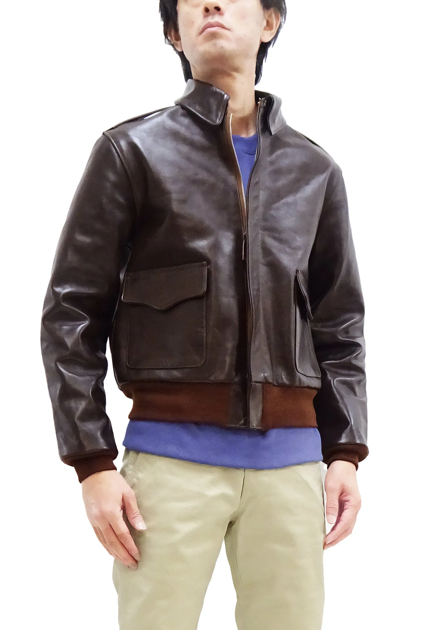 TOYS McCOY Jacket Men's A-2 Flight Jacket Plain A2 Leather Bomber Jacket TMJ2325 Seal Brown