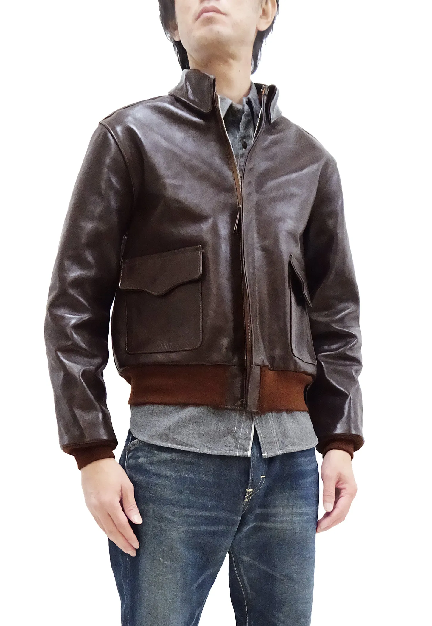 TOYS McCOY Jacket Men's A-2 Flight Jacket Plain A2 Leather Bomber Jacket TMJ2325 Seal Brown