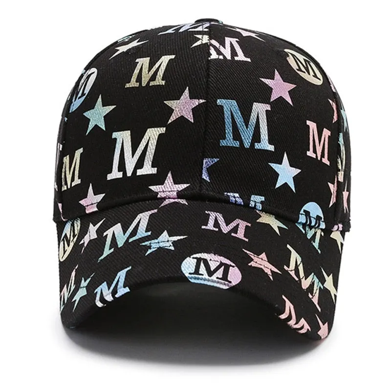 Unisex Fashion Cotton Cap M Letter Stars Graffiti Cool Baseball Cap Men Women Outdoor Adjustable Hat Young Street Peaked  Cap