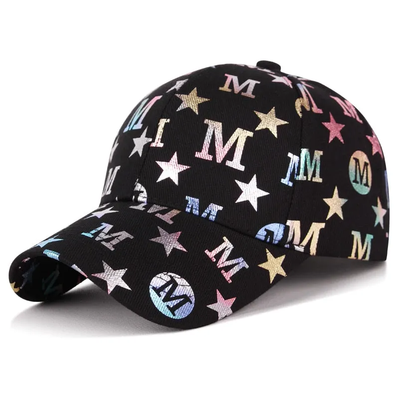 Unisex Fashion Cotton Cap M Letter Stars Graffiti Cool Baseball Cap Men Women Outdoor Adjustable Hat Young Street Peaked  Cap