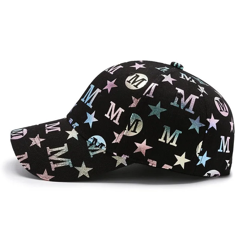 Unisex Fashion Cotton Cap M Letter Stars Graffiti Cool Baseball Cap Men Women Outdoor Adjustable Hat Young Street Peaked  Cap