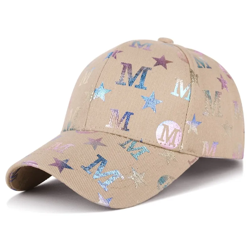 Unisex Fashion Cotton Cap M Letter Stars Graffiti Cool Baseball Cap Men Women Outdoor Adjustable Hat Young Street Peaked  Cap