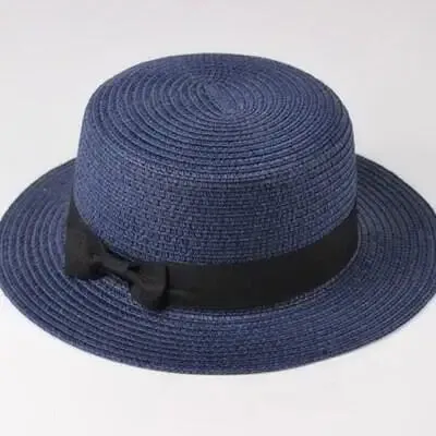 Unisex Summer Beach Bucket Cap Bowknot Straw Hat