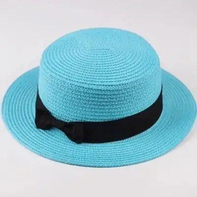 Unisex Summer Beach Bucket Cap Bowknot Straw Hat