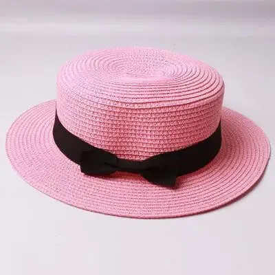 Unisex Summer Beach Bucket Cap Bowknot Straw Hat