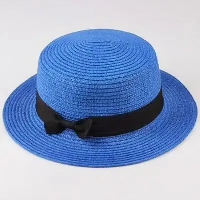 Unisex Summer Beach Bucket Cap Bowknot Straw Hat