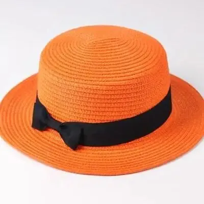 Unisex Summer Beach Bucket Cap Bowknot Straw Hat