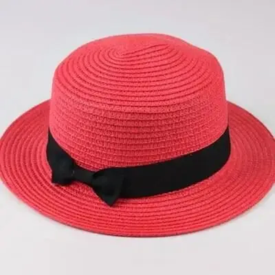 Unisex Summer Beach Bucket Cap Bowknot Straw Hat