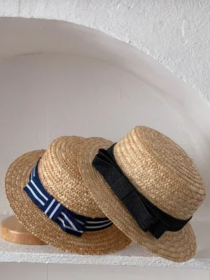 Vacay Vibe Straw And Denim Boater Hat