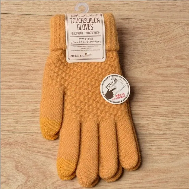 Women's Cashmere wool Knitted Gloves Winter Warm thick touch screen gloves Solid Mittens for Mobile Phone Tablet Pad