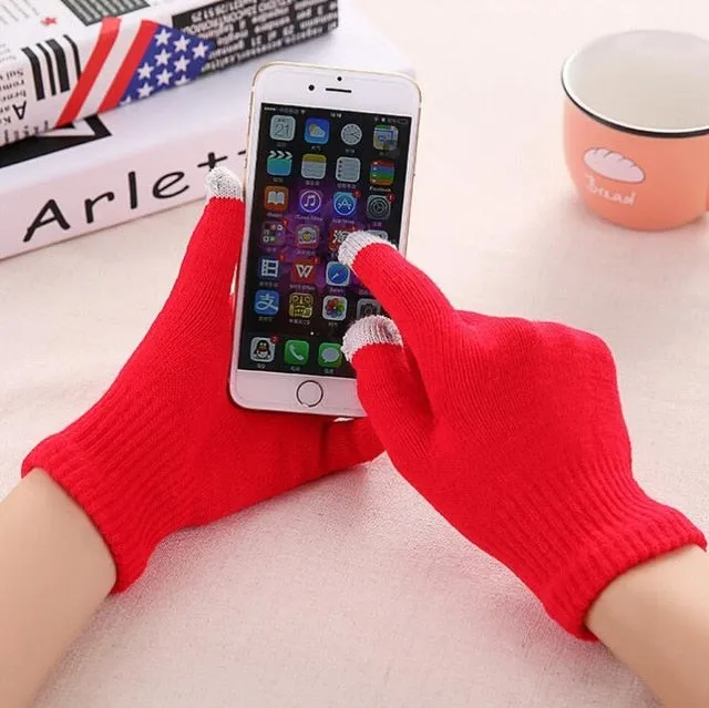 Women's Cashmere wool Knitted Gloves Winter Warm thick touch screen gloves Solid Mittens for Mobile Phone Tablet Pad