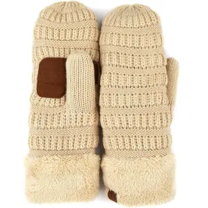 Womens Thick Knit Sherpa Lined Mittens MT25, Assorted Colors