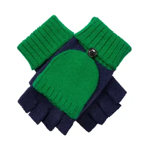 Women’s Two-Tone Knitted Fingerless Gloves with Mitten Flap