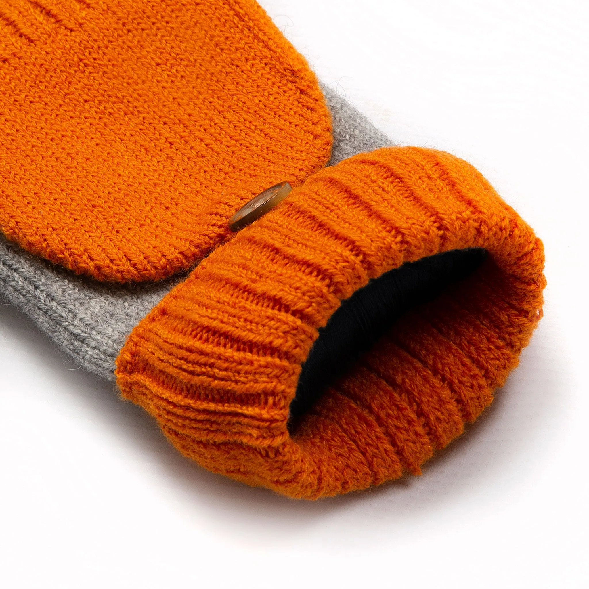 Women’s Two-Tone Knitted Fingerless Gloves with Mitten Flap