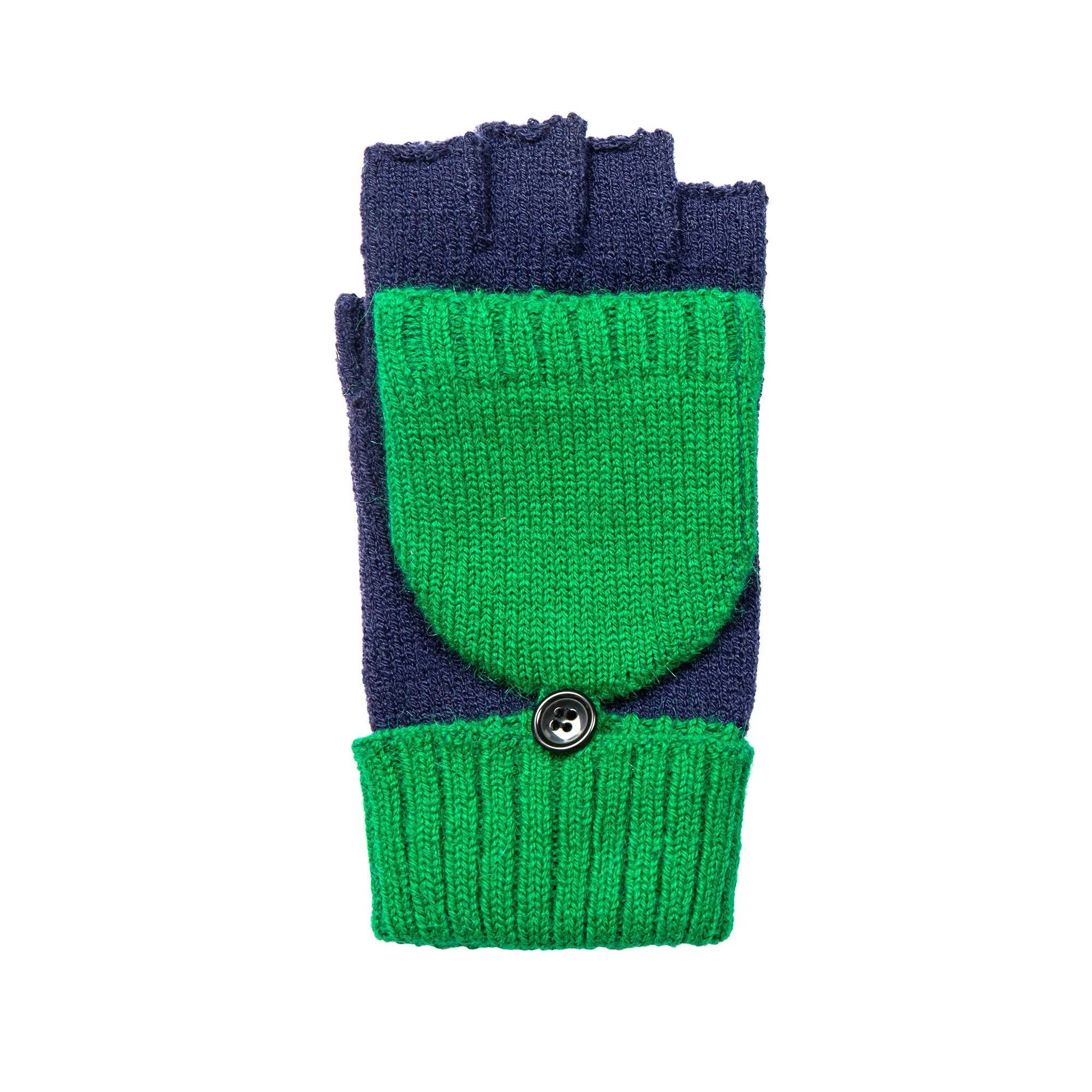 Women’s Two-Tone Knitted Fingerless Gloves with Mitten Flap